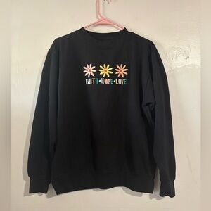 Crewneck sweatshirt w Floral embroidered “faith hope love” Graphic Love in faith